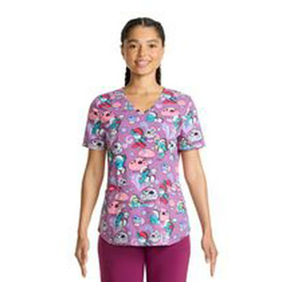 Scrubstar Women's Love is Smurf V-Neck Print Scrub Top