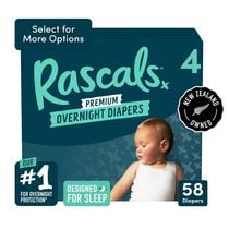 Rascals Overnights, Nighttime Baby Diapers, Sizes 4-6 (Select for More Options)