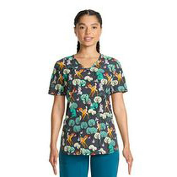 Scrubstar Women's Disney Forest Royalty V-Neck Print Scrub Top