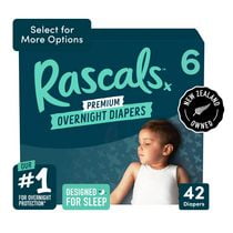 Rascals Overnights, Nighttime Baby Diapers, Sizes 4-6 (Select for More Options)