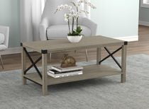 Safdie & Co. Table Basse à café 39po Taupe Foncé avec Côtés Métal en X pour Salon