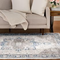Banburry Tan and Dark Blue Woven Area Rug