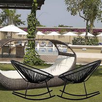 Chaise longue à bascule Costa en noir, chaise longue en fil métallique, chaise longue en plastique, chaise longue de plage, chaise longue intérieure-extérieure, chaise longue de patio, chaise longue ovale - Set 2 