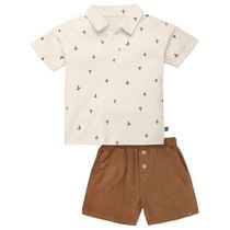 modern moments™ by Gerber® - 2pc Johnny Collar Shirt + Short Set - Beige Cactus, Soft and stretchy slub structured jersey