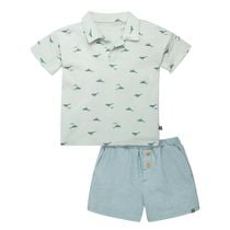 modern moments™ by Gerber® - 2pc Johnny Collar Shirt + Short Set - Blue Whale, Whale pattern on shirt