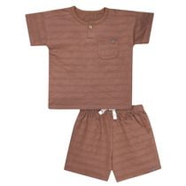 modern moments™ by Gerber®™ - 2pc Oversized Textured Shirt + Shorts Set - Brown, Soft and stretchy cotton jersey