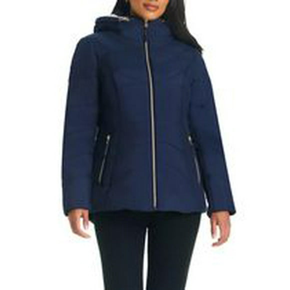 Details Women's Zip Front Bib With Faux Sherpa Hood Puffer Jacket