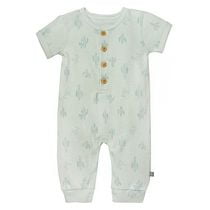 modern moments™ by Gerber® - Short Sleeve Long Leg Romper - Palm Trees, Light blue with cactuses