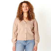 Devoted Cardigan boutonné en tricot avec détails floraux