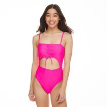 No Boundaries Women's Ruched Cut-Out Swimsuit 1-Piece
