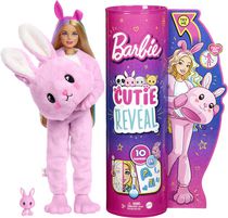 Poupée Barbie Cutie Reveal avec costume de lapin en tissu moelleux, 10 surprises, dont un mini-animal de compagnie et des éléments qui changent de couleur, cadeau pour enfants à partir de 3 ans