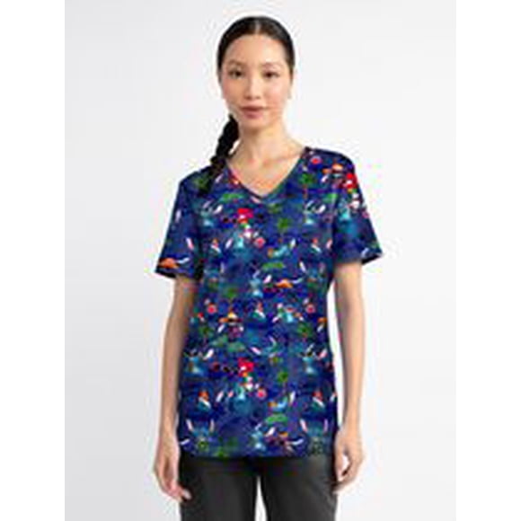Scrubstar Fashion Collection Women’s Playa Stitch Print V-Neck Scrub Top, Sizes XS–3XL