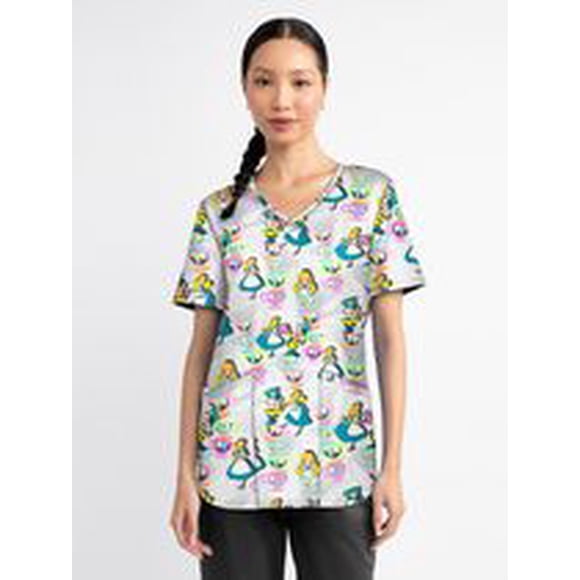 Scrubstar Fashion Collection Women’s Always Tea Time Print V-Neck Scrub Top, Sizes XS–3XL