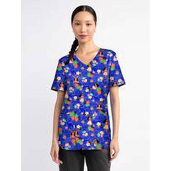 Blouse médicale imprimée Sea The Good Things de la collection Fashion Scrubstar pour femmes, à encolure en V, tailles XS–3XL