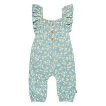 modern moments™ by Gerber® - Long Leg Flutter Sleeve Romper - Teal Lemon Vine, Sizes: 0 to 24 months