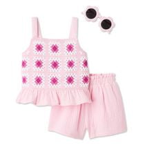 Ensemble 3 pièces avec haut à motif en crochet George pour petites filles
