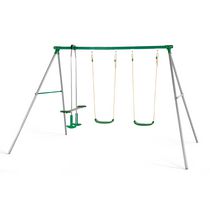 Plum Play Jupiter Green and Silver Steel Frame Unisex Double Swing Set with Glider, for ages 3 years plus