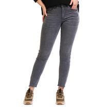 Skinny, 5-pocket, ankle length stretch denim jeans in light blue wash.