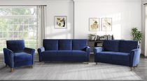 Topline Home Furnishings Collection de canapés 3 pièces en velours bleu