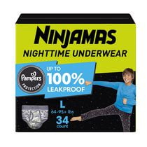 Ninjamas Nighttime Bedwetting Underwear Boy, Sizes S/M - L/XL, 34-44 Count