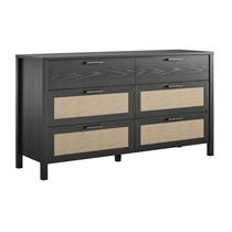 Queer Eye Wimberly 6 Drawer Dresser, Black Oak with Faux Rattan