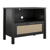 Queer Eye Wimberly 1 Drawer Nightstand, Black Oak with Faux Rattan