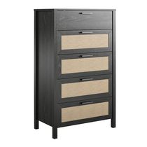Queer Eye Wimberly 5 Drawer Dresser, Black Oak with Faux Rattan