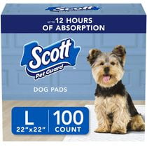 Scott Pet Guard Dog Pads - Dog Training Pee Pads for Puppies, Medium & Large Dogs - Up to 12 Hour Absorbent odour Control - Easily Disposable Dog Pee Pads - Size Large - 22" x 22" - 50 Pack