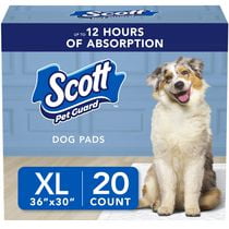 Scott Pet Guard Dog Pads - Dog Training Pee Pads for Puppies, Medium & Large Dogs - Up to 12 Hour Absorbent odour Control - Easily Disposable Dog Pee Pads - Size XL - 30" x 36" - 20 Pack