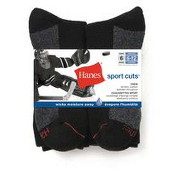 Hanes Men's 6 Pack Sport Cuts Crew Cushion Sock, Size 6-12
