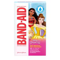 Pansements adhésifs de marque Band-Aid à motifs de princesses Disney, pansements 100 % imperméables pour les plaies, les coupures et égratignures mineures chez les enfants et les bambins, Un seul format, 15 unités