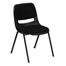 Chaise coquille noire, empilable et ergonomique de la série HERCULES, pour supporter jusqu'à 880 lb avec siège et dossier rembourrés