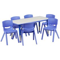 Ensemble de table d’activités rectangulaire de 23,6254 po larg. x 47,25 po long. en plastique bleu à hauteur réglable avec chaises