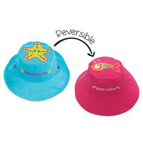FlapJackKids - Chapeau de soleil réversible pour bébés, enfants et petites filles - Étoile de mer et poisson - UPF 50+