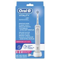 Brosse à dents électrique rechargeable Oral-B Vitality Sensitive Gum Care et 2 brossettes, alimentée par Braun