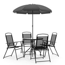 Ensemble de jardin couleur noire de 6 pièces avec table, parasol et 4 chaises pliantes