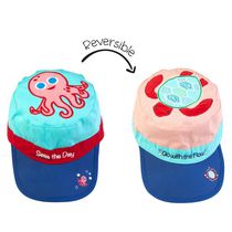 FlapJackKids - Toddler & Kids Reversible Cap - Pink Octopus / Sea Turtle - UPF 50+ Sun Hat