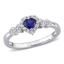 Miabella 3/8 Carat T.G.W. Created Blue Sapphire, Created White Sapphire and Diamond Accent Sterling Silver Heart Promise Ring