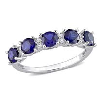 Miabella 1-5/8 Carat T.G.W. Created Blue Sapphire and Created White Sapphire Sterling Silver Stackable Anniversary Ring