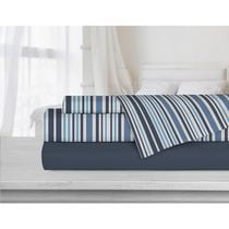 Safdie & Co. Literie Ultra Doux Ensemble de Draps à Rayures 3PC Lit Simple Marine