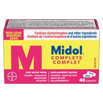 Midol formule complète offrant un soulagement rapide de la douleur associée aux multiples symptômes menstruels