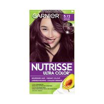 Garnier Nutrisse Ultra Colour, coloration permanente, teinture violet intense 5.12, couleur vibrante, cheveux soyeux et lisses enrichis d'huile d'avocat, 1 application
