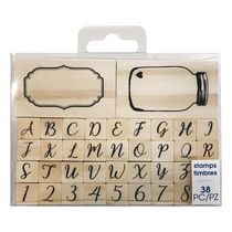 Wood Mounted Rubber Stamp - Script Alphabet and Mason Jar