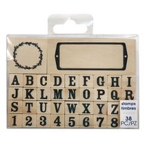 Wood Mounted Rubber Stamp Set - Serif Alphabet with Borders