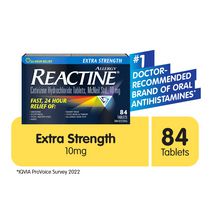 Reactine Extra fort, comprimés antiallergiques/antihistaminiques, chlorhydrate de cétirizine à 10 mg,  soulagement 24 h, 84 unités
