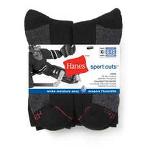 Hanes Men's 6 Pack Sport Cuts Crew Cushion Sock