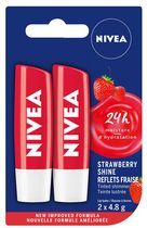 NIVEA Baume à lèvres Reflets fraise 24H d'hydratation, Paquet Duo