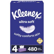 Mouchoirs Kleenex® Ultra doux, 4 boîtes plates, 120 mouchoirs par boîte, 480 mouchoirs au total