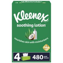 Kleenex Soothing Lotion Facial Tissues with Coconut Oil, Aloe & Vitamin E, 4 Flat Boxes