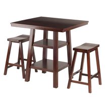 Winsome Orlando 3 Piece Set High Table, 2 Shelves with 2 Saddle Seat Stools